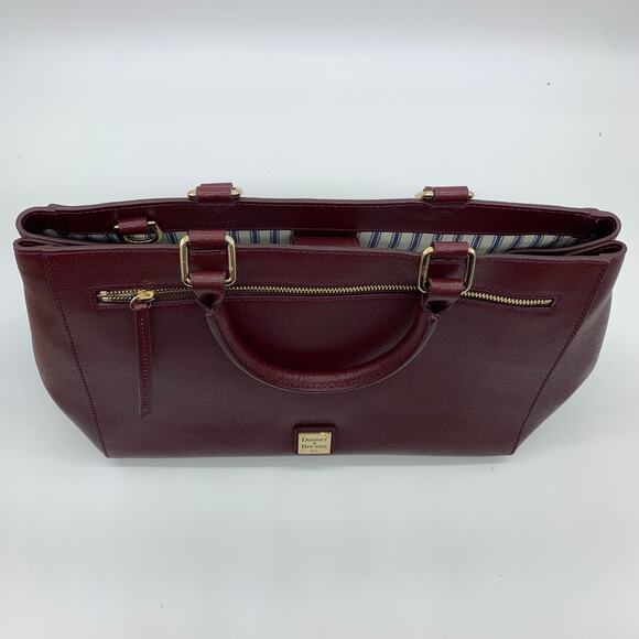 Dooney & Bourke Leather Purse Saffiano Zip Satchel Red Bordeaux - Picture 8 of 16